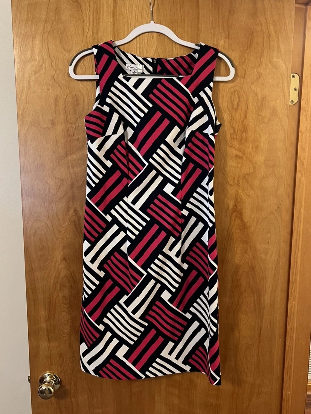 Kim Rogers Geometric Interlocking Lines Sleeveless Dress Colorful Career Size 8